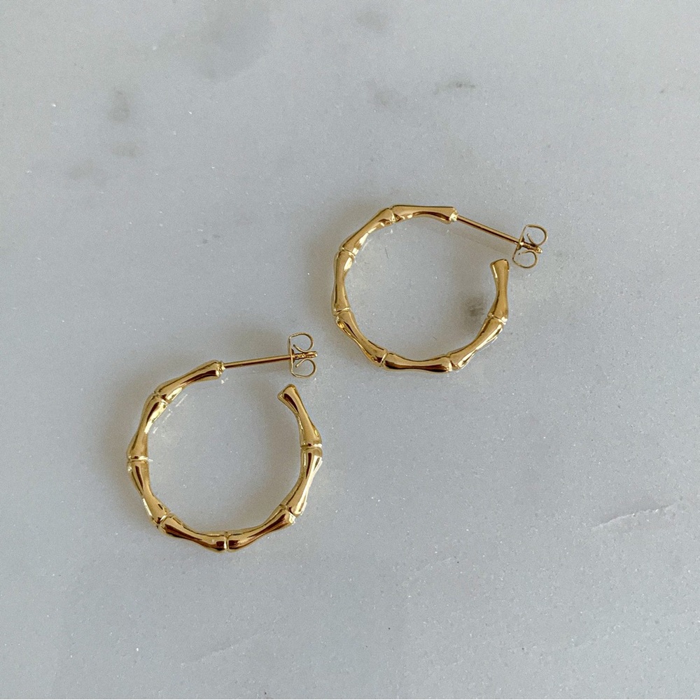 Bamboo joint earrings, gold bamboo hoops earrings, bamboo joints hoops earrings